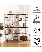 gaomon 5-Tiers Corner Bookshelf with Metal Frame