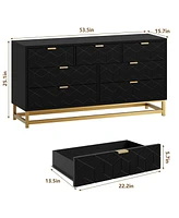 gaomon Dresser for Bedroom, 53.5” Dresser Organizer, 7 Drawer Dresser with Golden Metal Handle and Legs, Modern Chest of Drawers