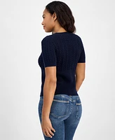 Nautica Jeans Women's Cable-Knit Short-Sleeve Sweater
