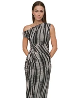 Dkny Women's Asymmetric-Neck Ruched Mesh Dress