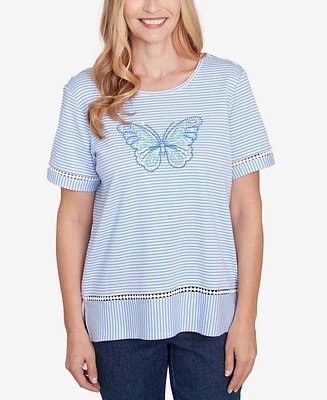 Alfred Dunner Women's Classic Striped Butterfly Short Sleeve Top