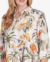 Alfred Dunner Women's Classic Tropical Bird Button Front Top