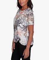 Alfred Dunner Women's Warm Palm Tree Short Sleeve Top