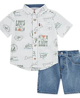 Levi's Toddler Boys 2-Piece Printed Shirt and Denim Shorts