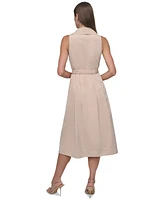 Dkny Women's Collared Belted Fit & Flare Sleeveless Dress