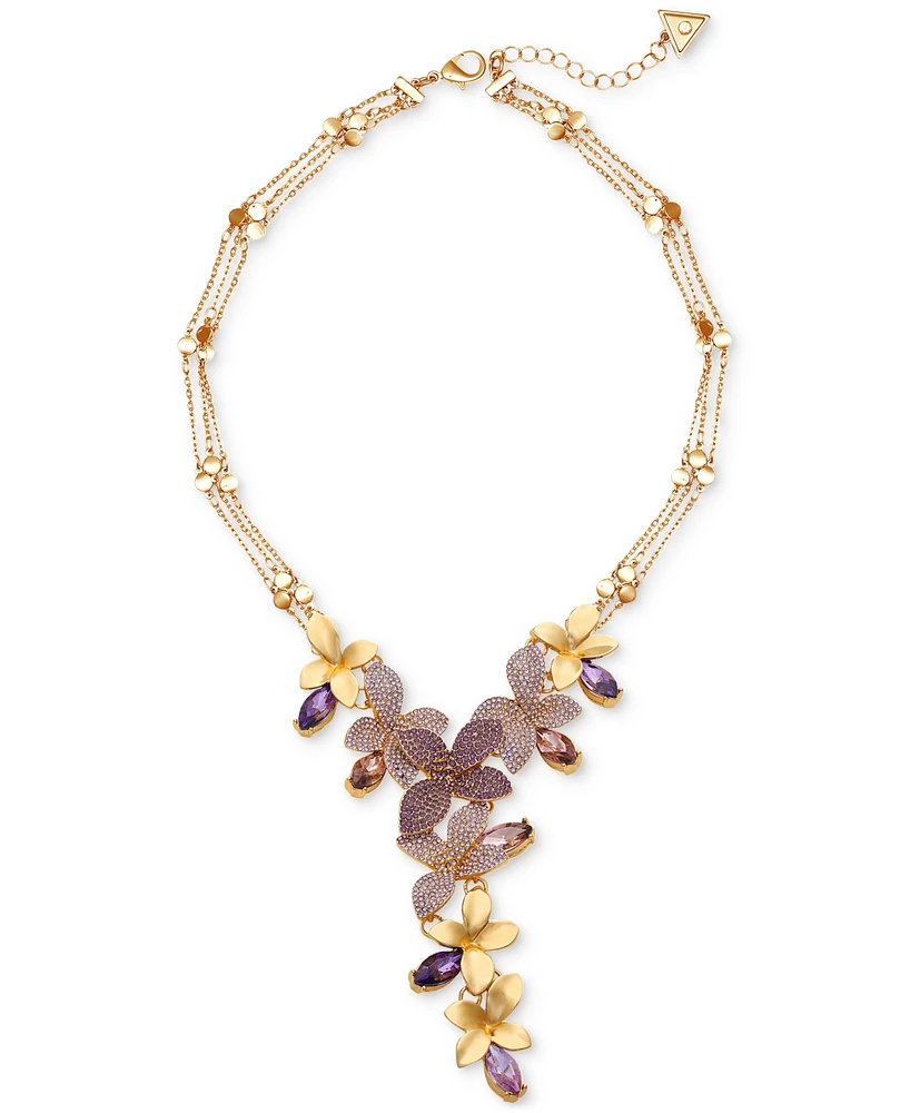 Guess Color Pave & Marquise Stone Flower Lariat Necklace, 18" + 2" extender