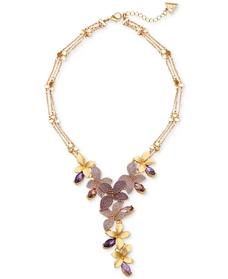 Guess Color Pave & Marquise Stone Flower Lariat Necklace, 18" + 2" extender