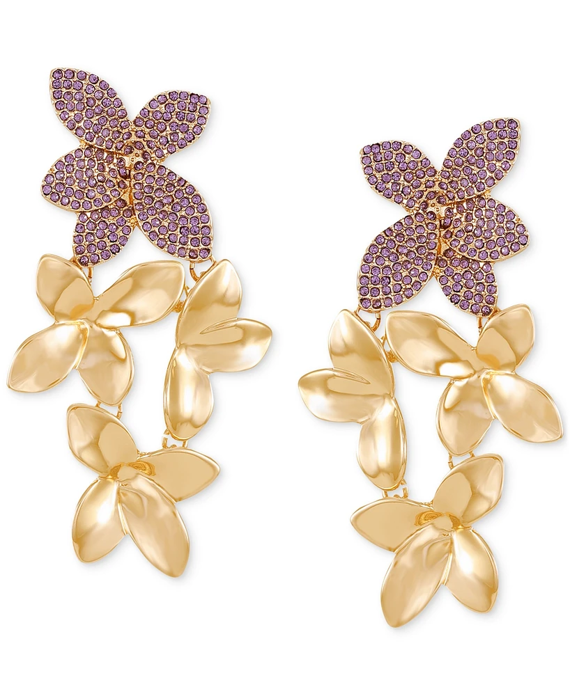 Guess Gold-Tone Color Pave Flower Drop Earrings