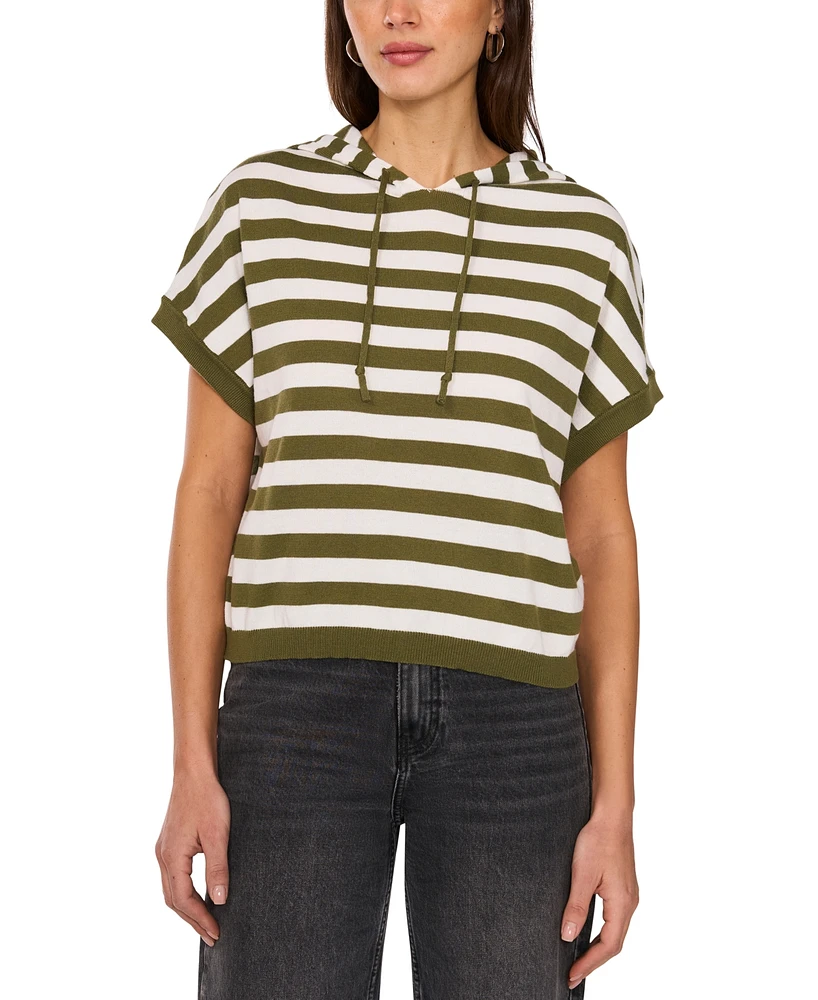 Vince Camuto Women's Striped Short-Sleeve Sweater Hoodie