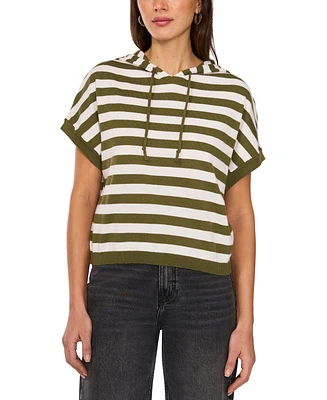 Vince Camuto Women's Striped Short-Sleeve Sweater Hoodie