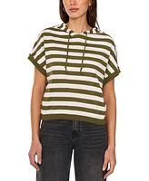 Vince Camuto Women's Striped Short-Sleeve Sweater Hoodie