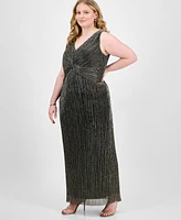 Connected Plus Twisted Metallic Jersey Maxi Dress