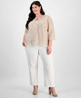 Alex Evenings Plus Embellished 3/4-Sleeve Jacket & Sleeveless Top Set