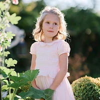 Hope & Henry Girls' Organic Puff Sleeve Smocked Party Dress with Ruffle Collar