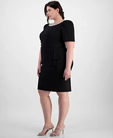 Alex Evenings Plus Boat Neck Puff-Sleeve Sheath Dress