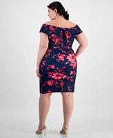 Alex Evenings Plus Floral Print Off-The-Shoulder Sheath Dress