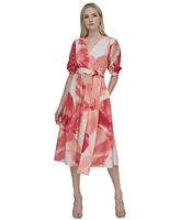 Dkny Petite Cotton Surplice-Neck Fit & Flare Dress