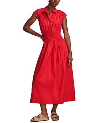 Lucky Brand Women's Solid Smocked Dropped-Waist Midi Dress