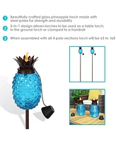 Tropical Pineapple Set of 2 Glass Patio Torches - 23 to 63-Inch Outdoor and Lawn for Garden, Deck & Backyard