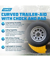 Camco Curved Trailer Aid with Chock & Pad, 6.5" Lift for Tandem Trailer, Yellow