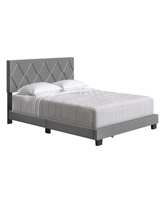 Boyd Sleep Rhombus Upholstered Platform Bed with Headboard, Mattress Foundation Strong 4 Wood Slat Supports