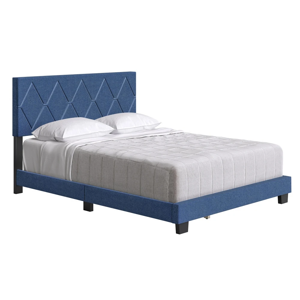 Boyd Sleep Rhombus Upholstered Platform Bed with Headboard, Mattress Foundation with Strong 4 Wood Slat Supports