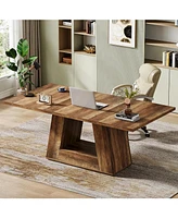 Tribesigns Modern Computer Desk, 63-Inch Large Office Desk Workstation, Simple Style Executive Study Table with Sturdy Base, Wooden Faux Marble W
