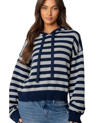 Edikted Womens Striped Hooded Knit Sweater