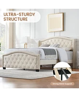 gaomon King Size Bed Upholstered Platform Bed Frame with Tall Headboard 47.2"
