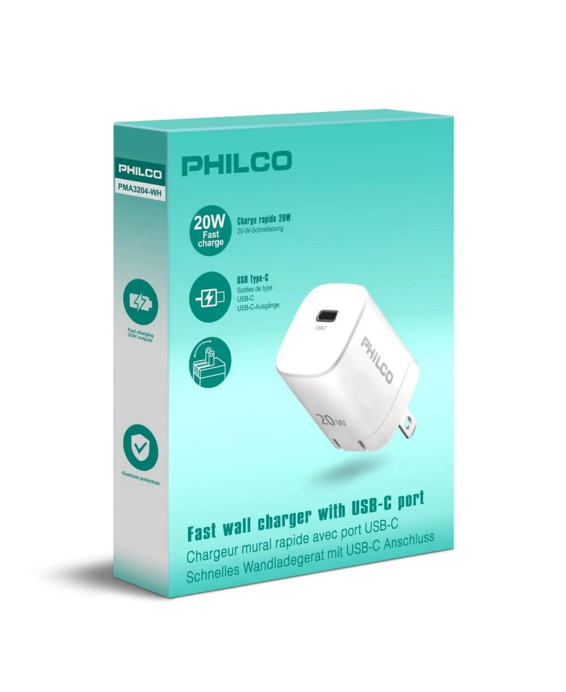 Philco Usb-c Charger Head, 20W Power Delivery 3.0 Fast Charging, Compact and Travel-Friendly, White, Us Plug