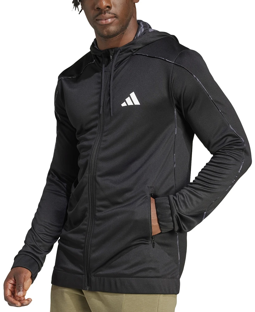 adidas Men's Essentials Regular-Fit Camo Piped Full-Zip Hooded Track Jacket