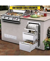 gaomon Outdoor Kitchen Drawers 18W x 23H x 23D, Flush Mount Double Bbq Access Drawers with Stainless Steel Handle & Venting Panel, Bbq Island Drawers