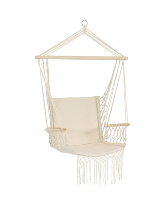 Indoor/Outdoor Hanging Hammock Chair with Armrests - Polycotton Fabric - 300-Pound Capacity - Natural