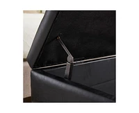The Pop Home Faux Leather Storage Bench, Bed End Stool with Hidden Storage, Upholstered Ottoman Solid Wood Legs-The