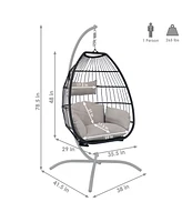 Oliver Resin Wicker Hanging Egg Chair with Gray Cushions and Steel Stand - 265-Pound Weight Capacity - 76 Inches H