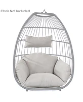 Oliver Resin Wicker Hanging Egg Chair with Gray Cushions and Steel Stand - 265-Pound Weight Capacity - 76 Inches H