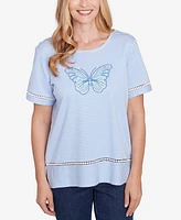 Alfred Dunner Petite Classics Striped Butterfly Short Sleeve T-Shirt