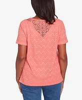 Alfred Dunner Petite Classics Textured Chevron Lace Back T-Shirt