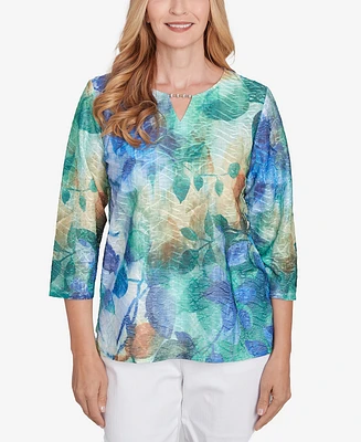 Alfred Dunner Petite Classics Watercolor Leaves Knit Top