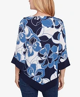 Alfred Dunner Petite Classics Abstract Bold Floral Patchwork Top with Necklace