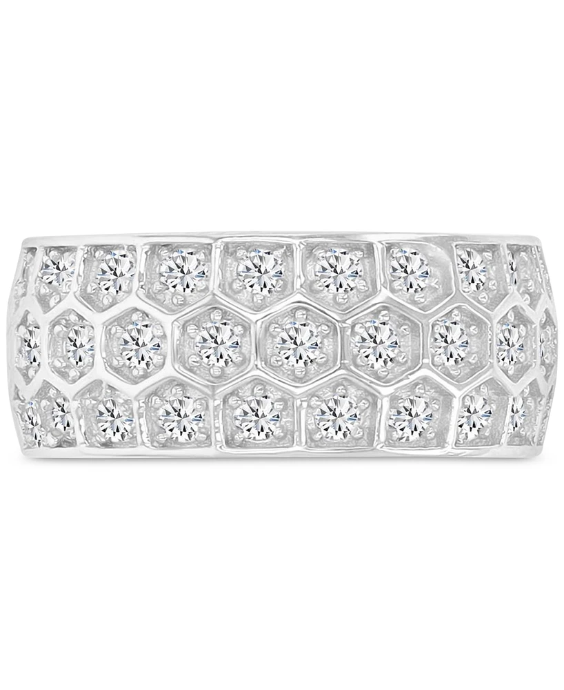Cubic Zirconia Honeycomb Band Ring Sterling Silver