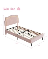 gaomon Twin Upholstered Bed Frame with Adjustable Headboard & Smart Led