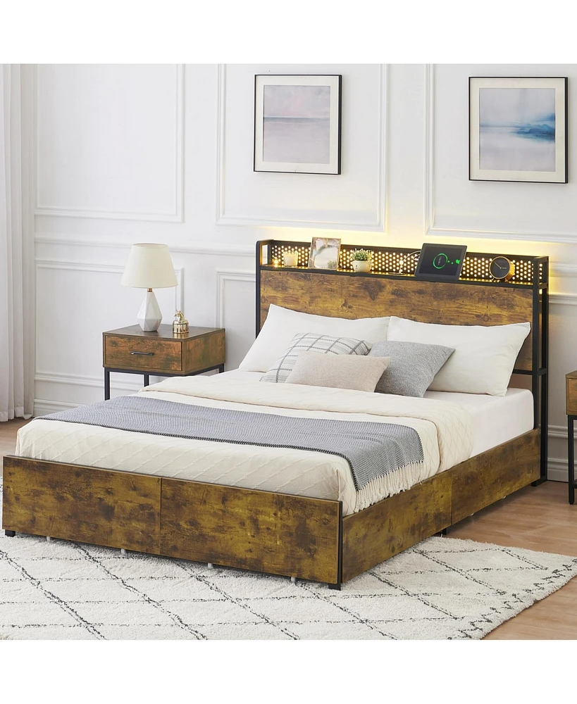 gaomon Queen Bed Frame with Headboard, Metal Platform Bed Frame with 6 Storage Drawers