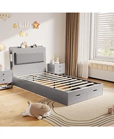 gaomon Bed Frame, Wooden Platform Bed Frame with 2-Tier Storage Headboard and 2 Drawers