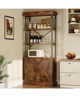 gaomon Tall Bookshelf with Doors Industrial Bookcase Freestanding Shelf Units Wood and Metal Book Shelf Storage Organizer for Bedroom