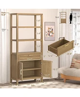 gaomon 71" Bookcase, 6 Tier Bookshelf with Doors, 1 Drawer and Adjustable Shelves