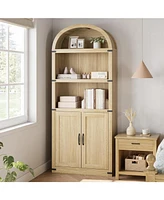 gaomon Bookcase with Doors Arched Bookshelf 71.65in Tall Bookcase Farmhouse Cabinet