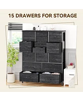 gaomon 15 Drawers Fabric Dresser for Bedroom, Tall Vertical Storage Dresser & Chests of Drawers, Storage Drawer Organizer w/Metal Frame