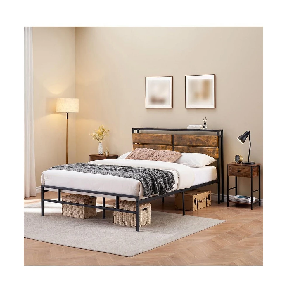 gaomon Full Size Bed Frame, Upholstered Platform with Overhead Placement Space