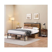 gaomon Full Size Bed Frame, Upholstered Platform with Overhead Placement Space